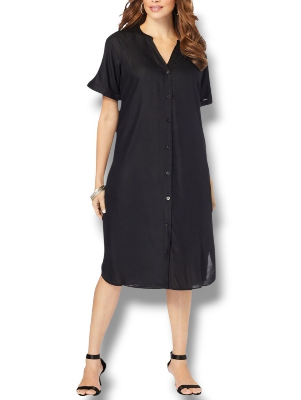 Roaman's Short Dolman Sleeve Button-Down Relaxed Fit Shirt Dress | 20W